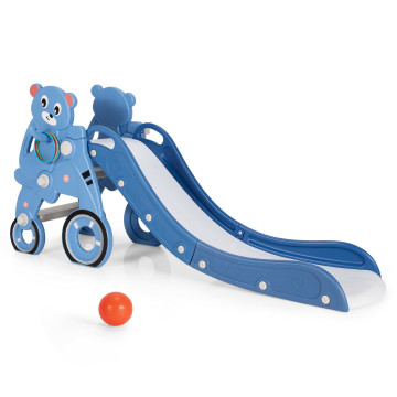 4-in-1 Kids Plastic Folding Slide PlaySet with Ring Toss and Ball