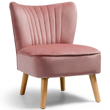 Modern Armless Velvet Accent Chair with Wood Legs and Thickly Padded