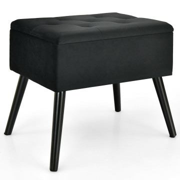 Velvet Storage Ottoman with Solid Wood Legs for Living Room Bedroom