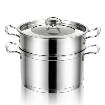 2/3 Tier Stainless Steel Steamer with Handles and Glass Lid
