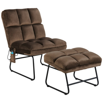 Velvet Massage Recliners with Ottoman Remote Control and Side Pocket