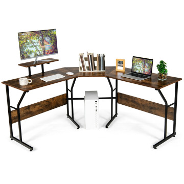 88.5 Inch L Shaped Reversible Computer Desk Table with Monitor Stand
