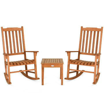 3 Pieces Eucalyptus Rocking Chair Set with Coffee Table 