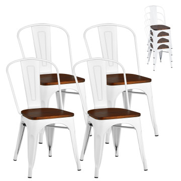 Set of 4 Tolix Style Metal Dining Wood Seat