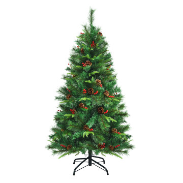 5/6/7 Feet Pre-lit Artificial Hinged Christmas Tree with LED Lights