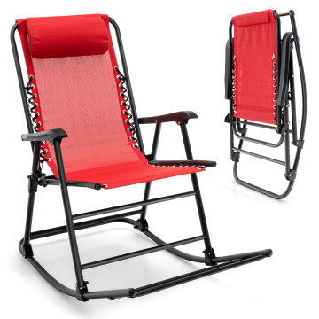 Outdoor Patio Camping Lightweight Folding Rocking Chair with Footrest 