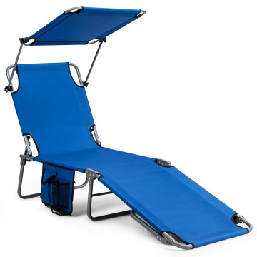 5-Position Adjustable Outdoor Recliner Chair with Canopy Shade