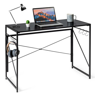 Folding Computer Desk Writing Study Desk Home Office with 6 Hooks