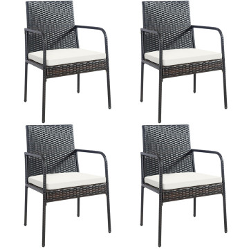 4 Pieces Patio Wicker Rattan Dining Set with Comfy Cushions