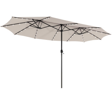 15 Feet Twin Patio Umbrella with 48 Solar LED Lights