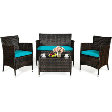 4 Pieces Comfortable Outdoor Rattan Sofa Set with Table