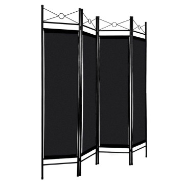  4 Panels Metal Frame Room Private Folding Screen-Black