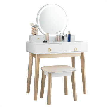 Makeup Vanity Table Set with Touch Screen Dimming Mirror and 3 Color Lighting Modes