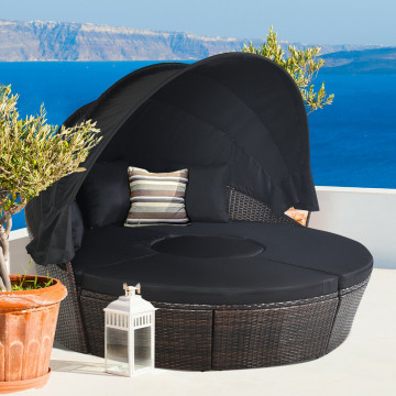 Brown Rattan Round Daybed