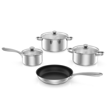 7-Piece Stainless Steel Cookware Set with Tempered Glass Lid
