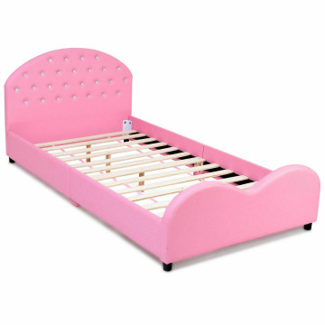Twin Size Upholstered Platform Toddler Bed with Wood Slat Support