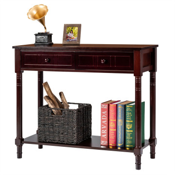 Console Accent Sofa Table with Drawers and Bottom Shelf