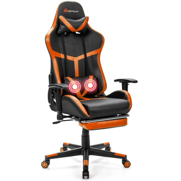 Massage Gaming Chair with Footrest Lumbar Support and Headrest
