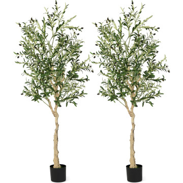6 Feet 2-Pack Artificial Olive Tree in Cement Pot
