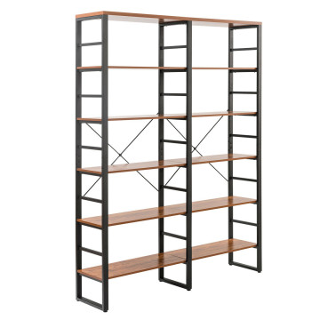 80 Inch Freestanding Industrial Double Wide 6-Shelf Bookcase