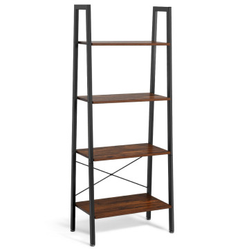 4-Tier Wood Ladder Shelf Display Rack with Metal Frame