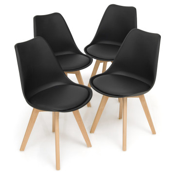 Set of 4 Modern High Backrest Dining Chairs with Wooden Legs