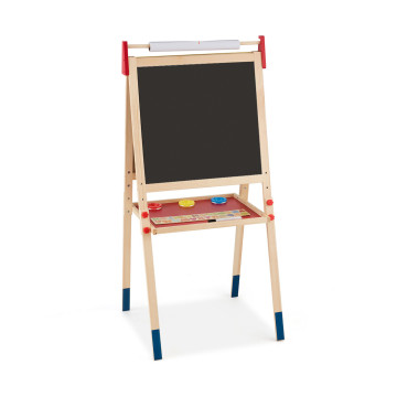 All-in-One Wooden Height Adjustable Kid's Art Easel with Magnetic Stickers and Paper
