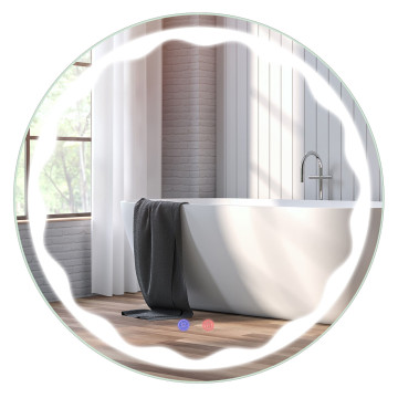 24 Inch Round Wall Mirror with 3-Color LED Lights and Smart Touch Button