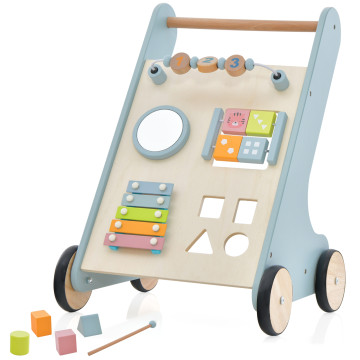 Wooden Baby Walker Toddler Push Walker with  Xylophone and Flip Blocks
