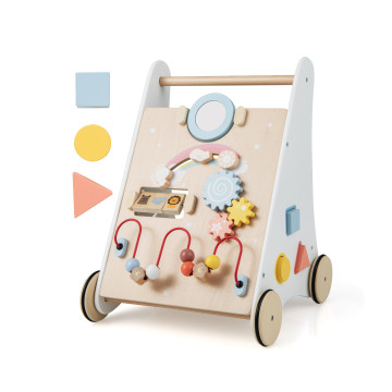 Wooden Baby Walker with Multiple Activities Center for Over 1 Year Old
