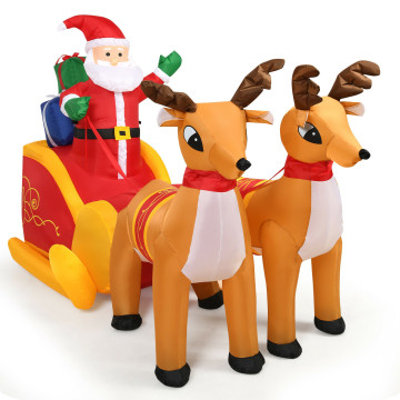 7.5 Feet Waterproof Outdoor Inflatable Santa with Double Deer and Sled