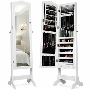 14 LED Jewelry Armoire Cabinet with Full Length Mirror and 4 Tilting Angles