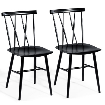 Set of 2 Stackable Dining Chairs with Backrest and Sturdy Metal Construction