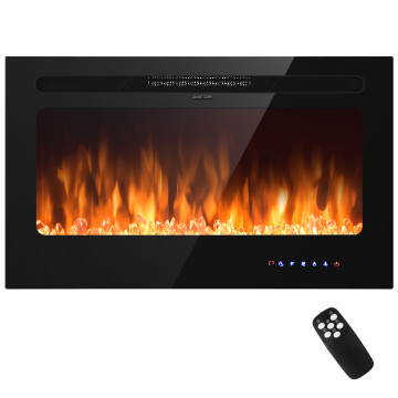 36 Inch Electric Wall Mounted Ultrathin Fireplace with Touch Screen and Timer
