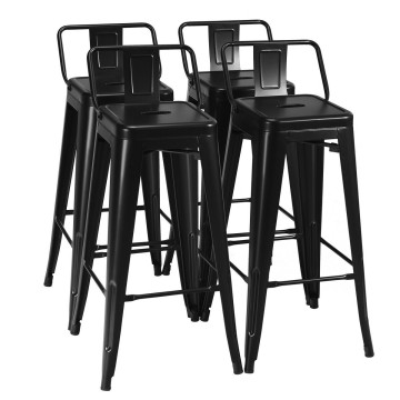 30 Inch Set of 4 Metal Counter Height Barstools with Low Back and Rubber Feet