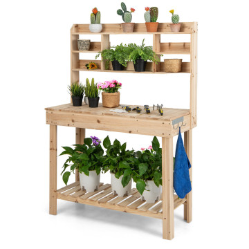 Large Garden Potting Bench Table with Display Rack and Hidden Sink
