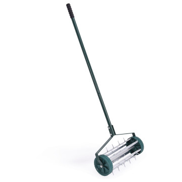 18 Inch Rolling Lawn Aerator with 3-Piece Handle for Soil Lawn