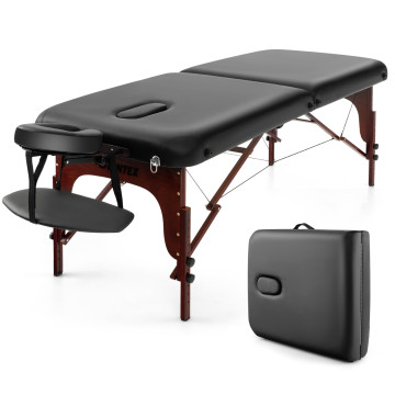 Folding Massage Table with Height-adjustable Beech Wood Frame