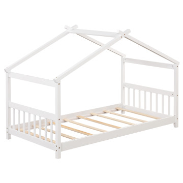 Twin Size Wooden House Bed with Roof