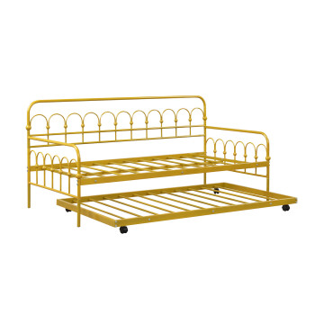 Twin Size Golden Metal Daybed with Trundle and Lockable Wheels