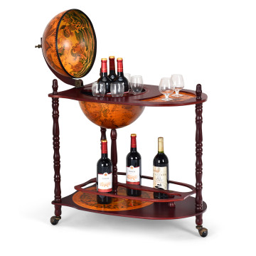 Vintage Globe Rolling Wine Bar Cart with Extra Shelf