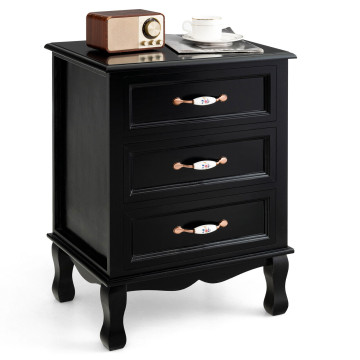 3 Drawers Nightstand with Solid Wood Legs for Living Room Bedroom