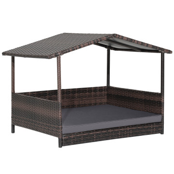 Wicker Bed with Roof & Cushion