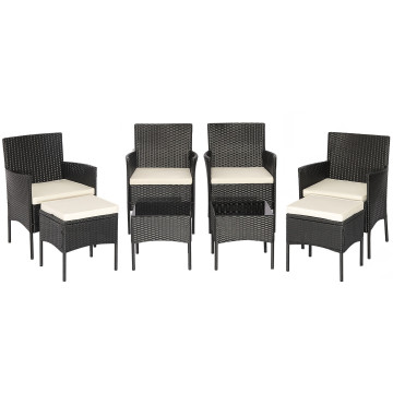 8 Pieces Patio Wicker Conversation Set with 2 Coffee Tables and 2 Ottomans
