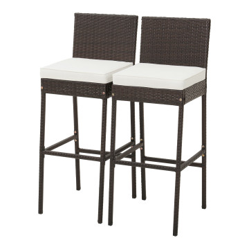 Set of 2/4 Patio Wicker Barstools with Seat Cushion and Footrest