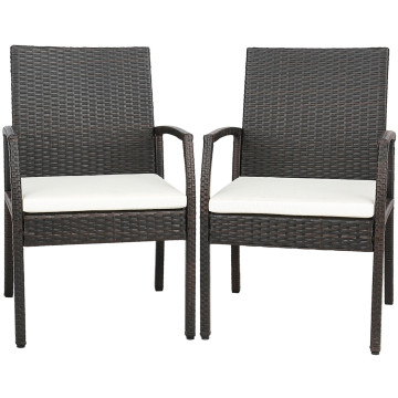 2 Pieces Patio Wicker Dining Armchair Set with Soft Zippered Cushion