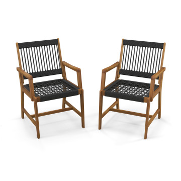Set of 2 Patio Acacia Wood Dining Chairs with Armrests for Lawn Yard