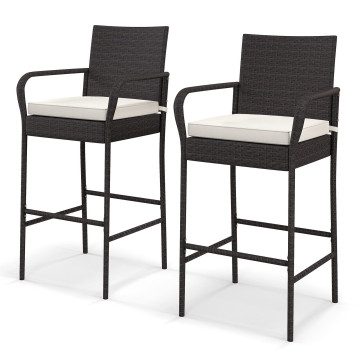2/4 Pieces Outdoor PE Rattan Cushioned Barstool Set with Armrests