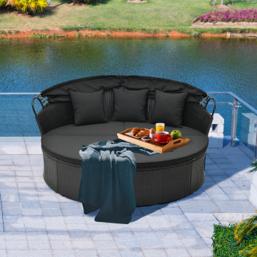 Black Rattan Round Daybed