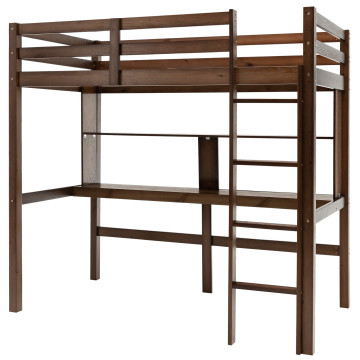 Twin Size Solid Wood Slatted Loft Bed Frame with Safety Guardrail for Kid